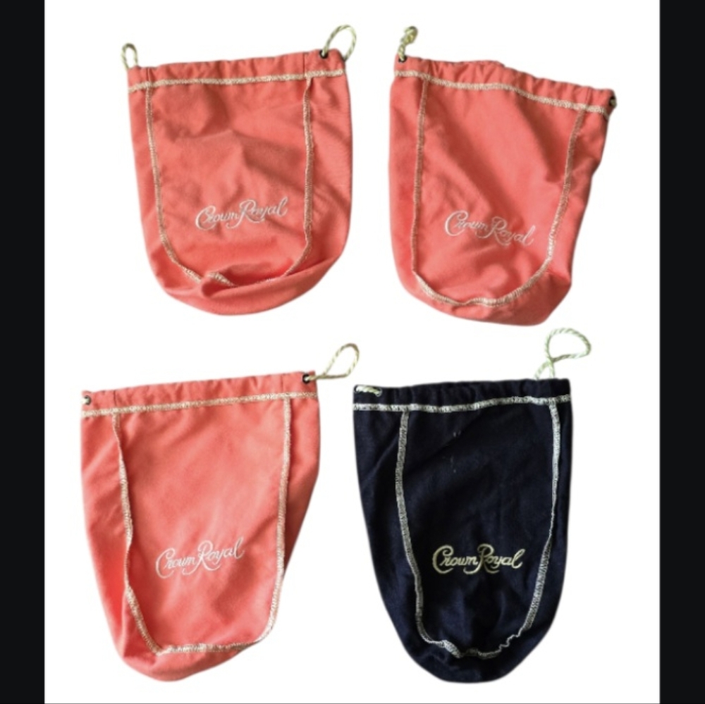 Crown Royal Coral and Black Drawstring Bags